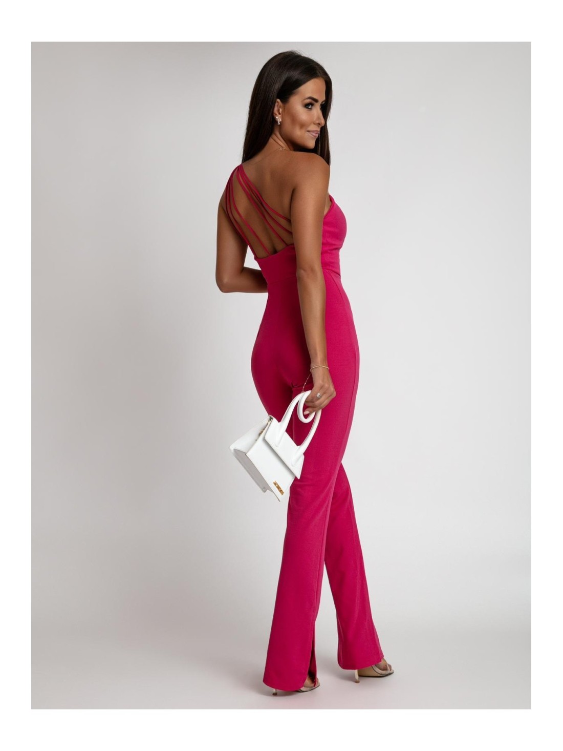 Women\'s open-back jumpsuit, dark pink AZR8666